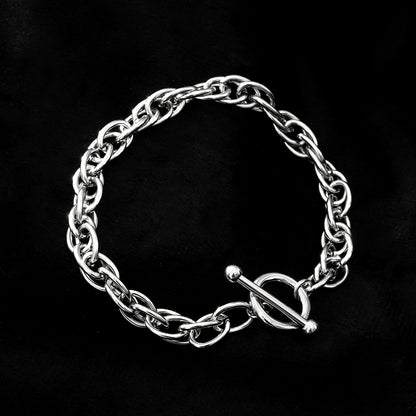 ARDA Argent (Or blanc) : Bracelet multimaillons épais et sophistiqué avec cercle et fermoir en T