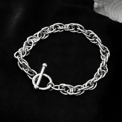 ARDA Argent (Or blanc) : Bracelet multimaillons épais et sophistiqué avec cercle et fermoir en T