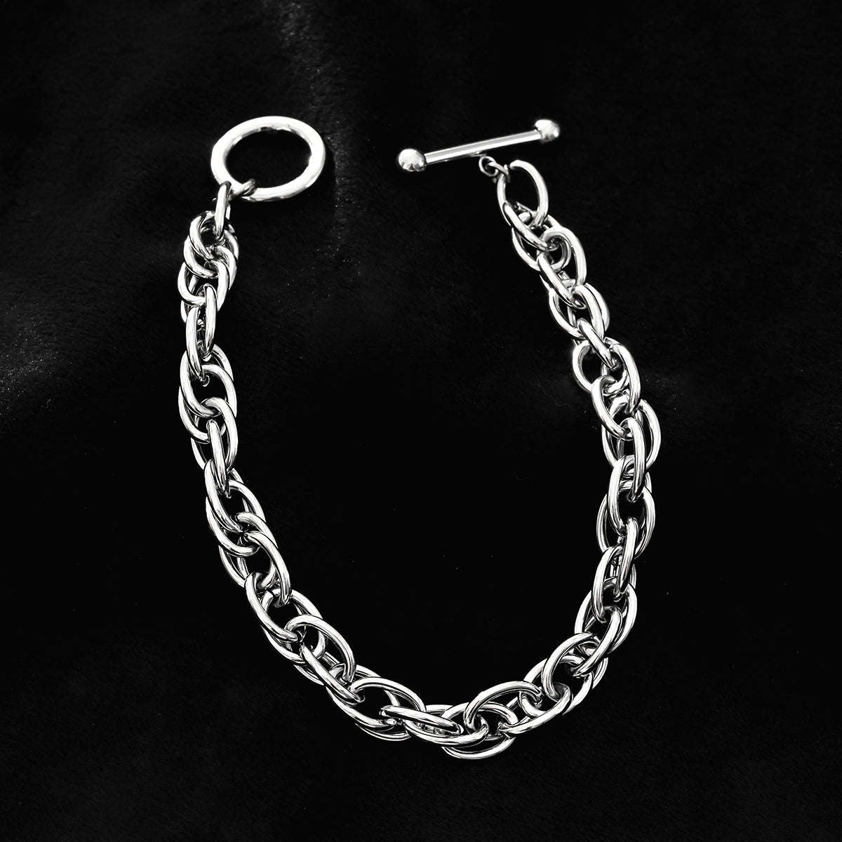 ARDA Argent (Or blanc) : Bracelet multimaillons épais et sophistiqué avec cercle et fermoir en T