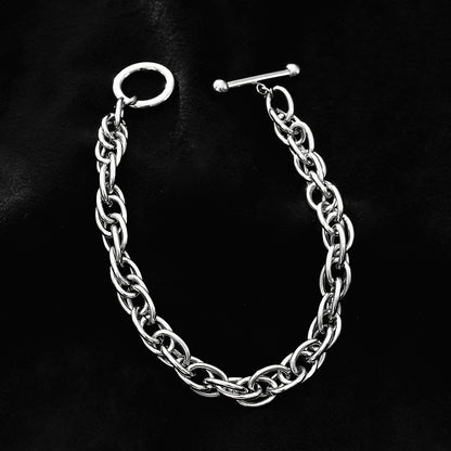 ARDA Argent (Or blanc) : Bracelet multimaillons épais et sophistiqué avec cercle et fermoir en T