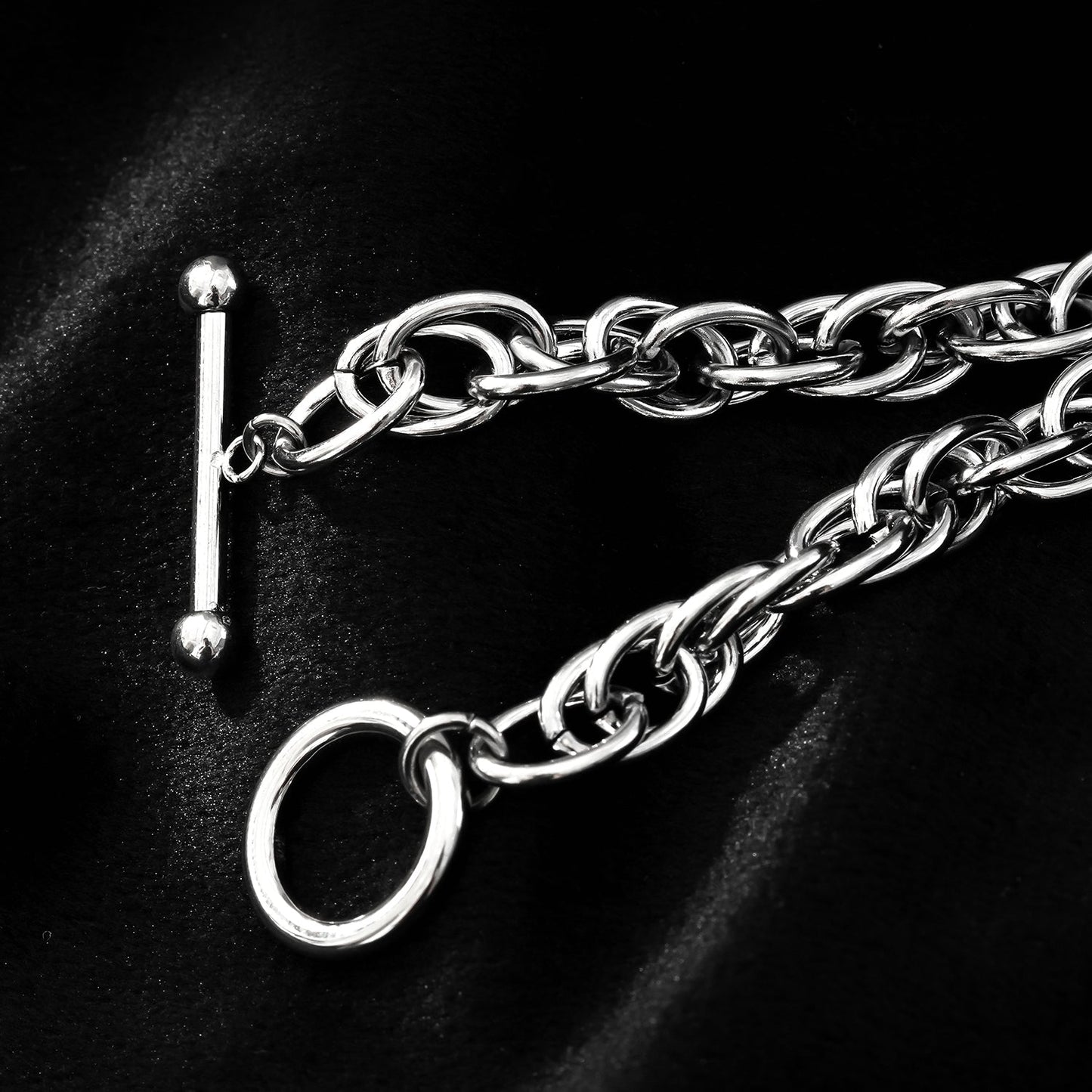 ARDA Argent (Or blanc) : Bracelet multimaillons épais et sophistiqué avec cercle et fermoir en T