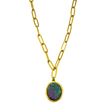 ASAMI: Contemporary Paperclip Chain anchoring a Ruby Zoisite Oval Pendant