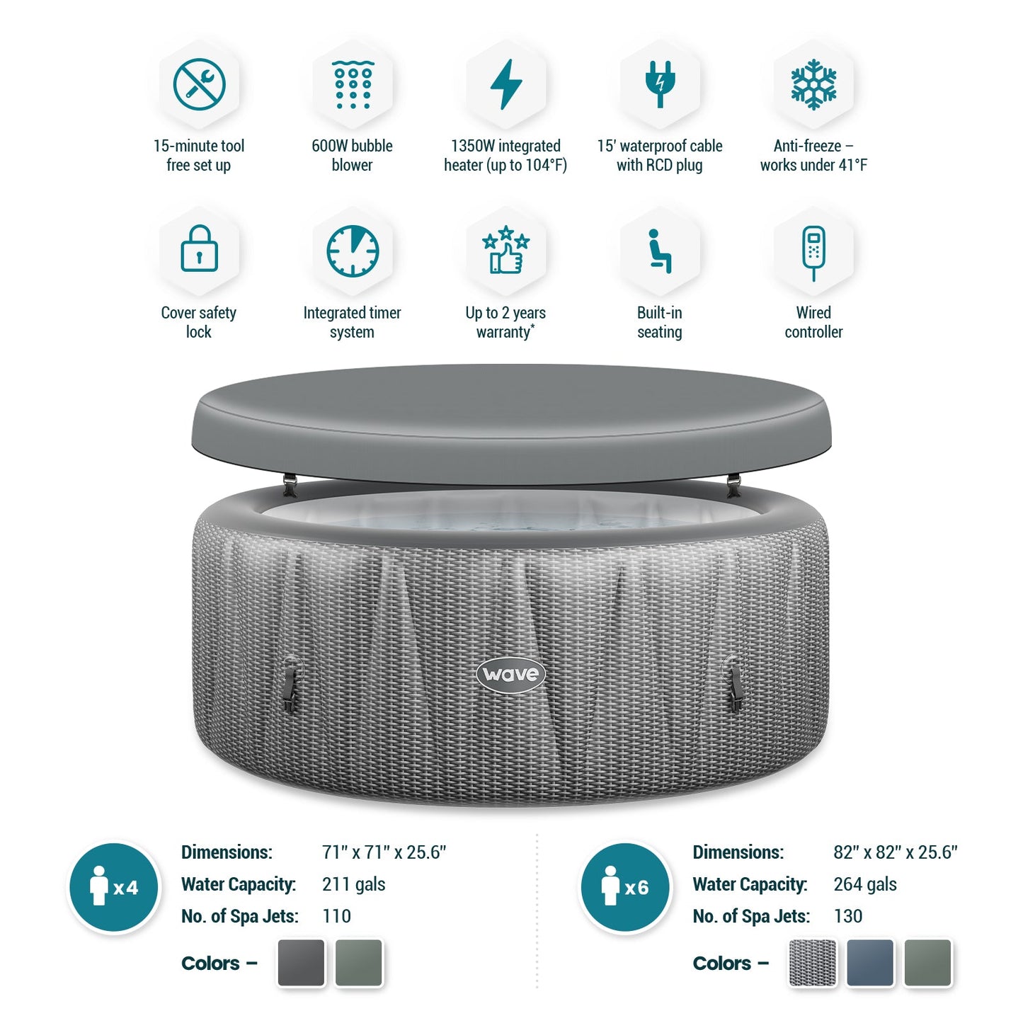 Wave | Atlantic | Spa gonflable 4-6 personnes | Rond | Chauffage intégré