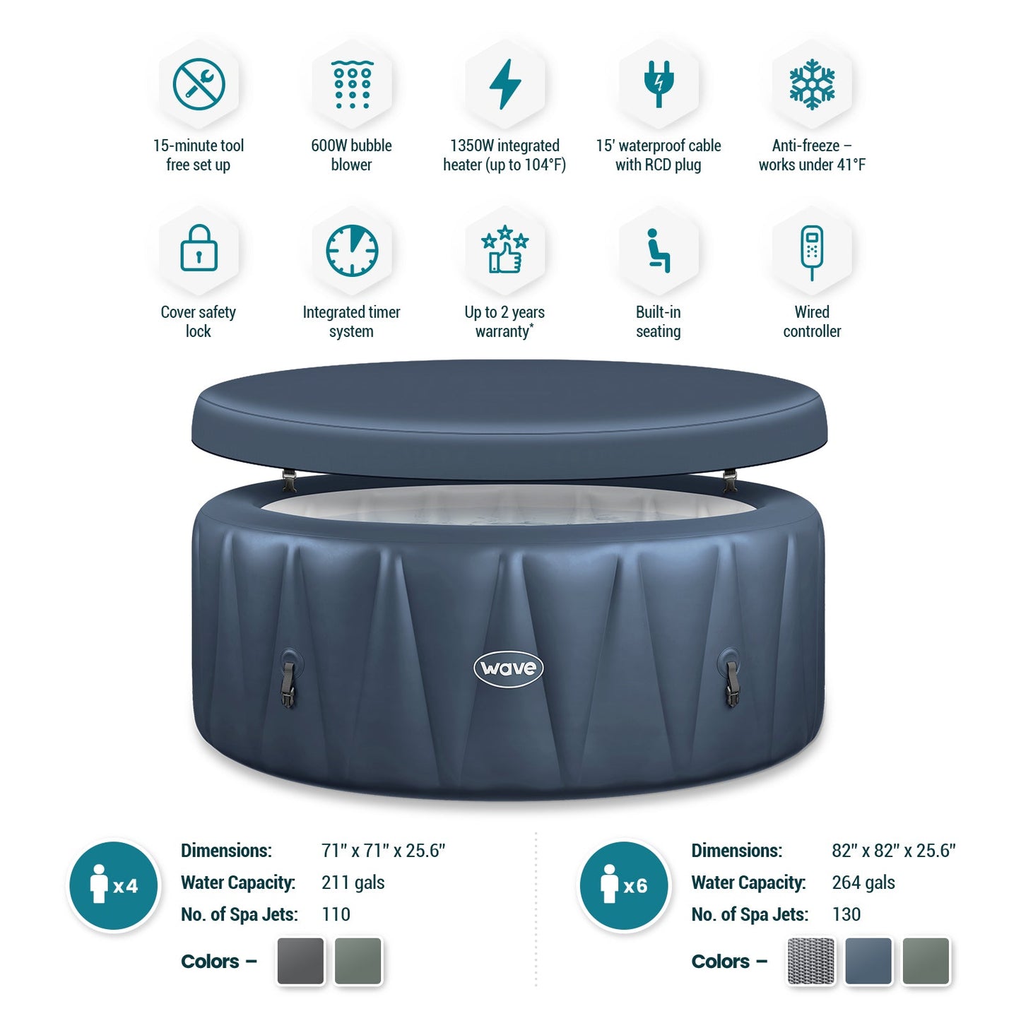 Wave | Atlantic | Spa gonflable 4-6 personnes | Rond | Chauffage intégré