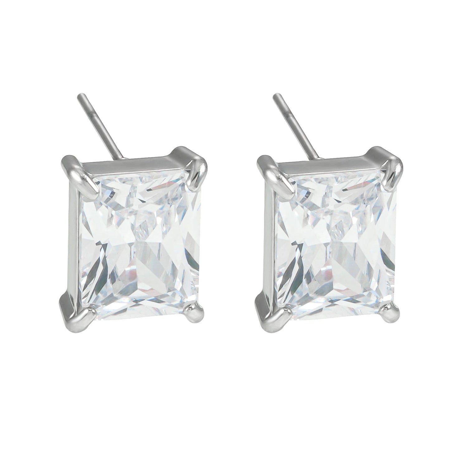 ATTAQUAS Silver : Boucles d'oreilles clous quotidiennes en Zircone Cubique (CZ) coupe Carré vintage