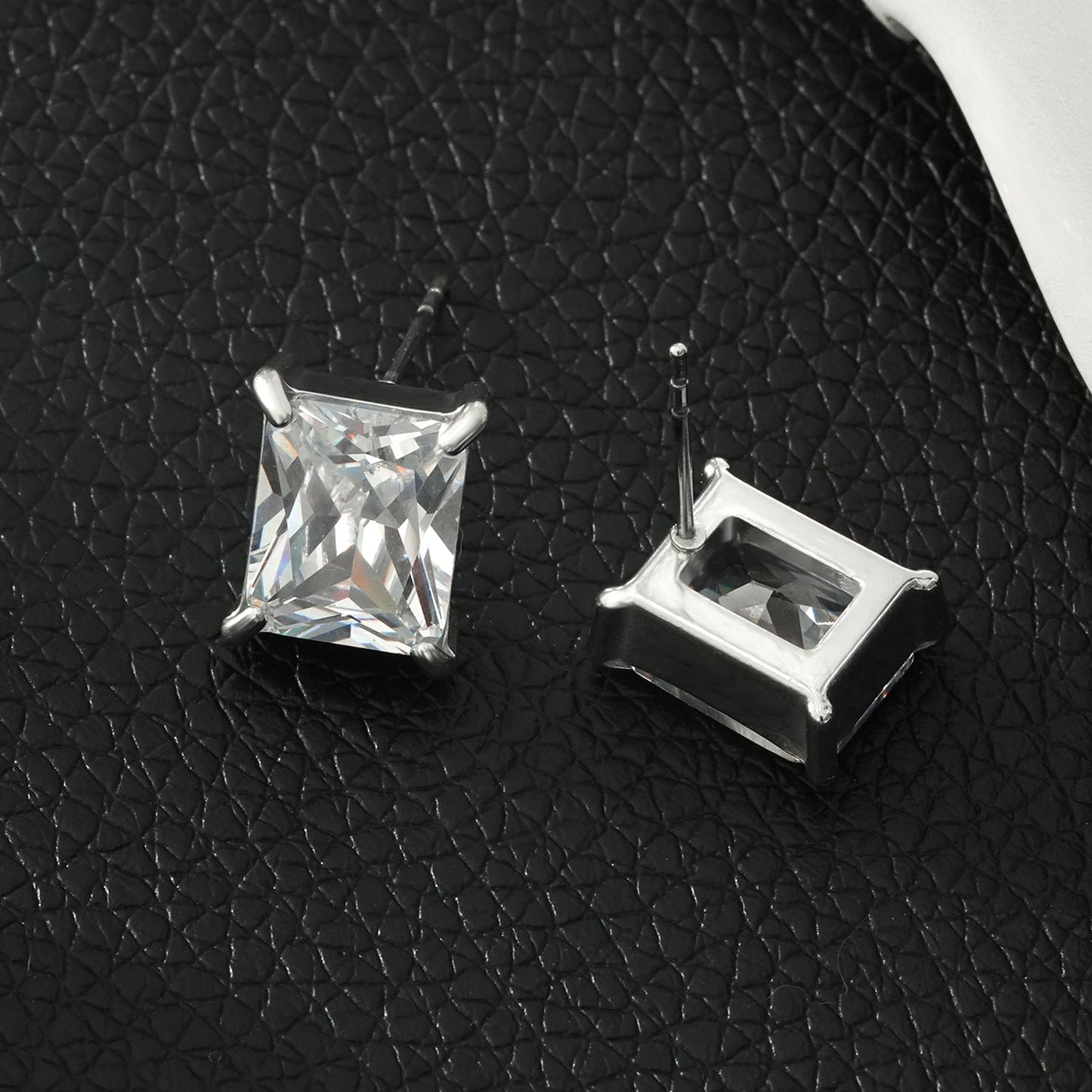 ATTAQUAS Silver : Boucles d'oreilles clous quotidiennes en Zircone Cubique (CZ) coupe Carré vintage