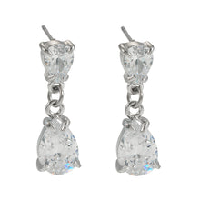 AYER: Radiance Duo Zirconia (CZ) Drop Stud Earrings in Silver Toned White Gold