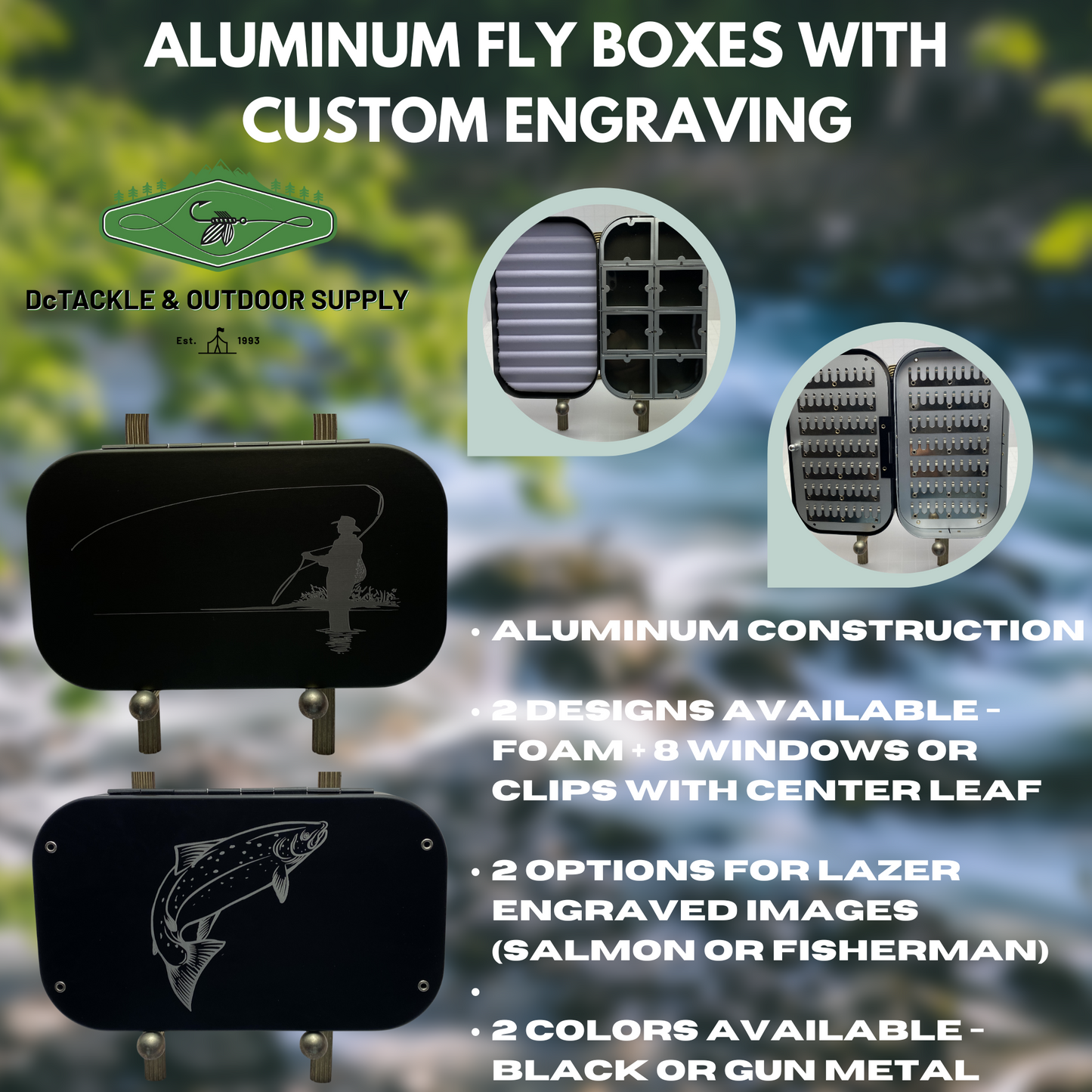 Boîtes à mouches en aluminium avec clips, fenêtres et mousse