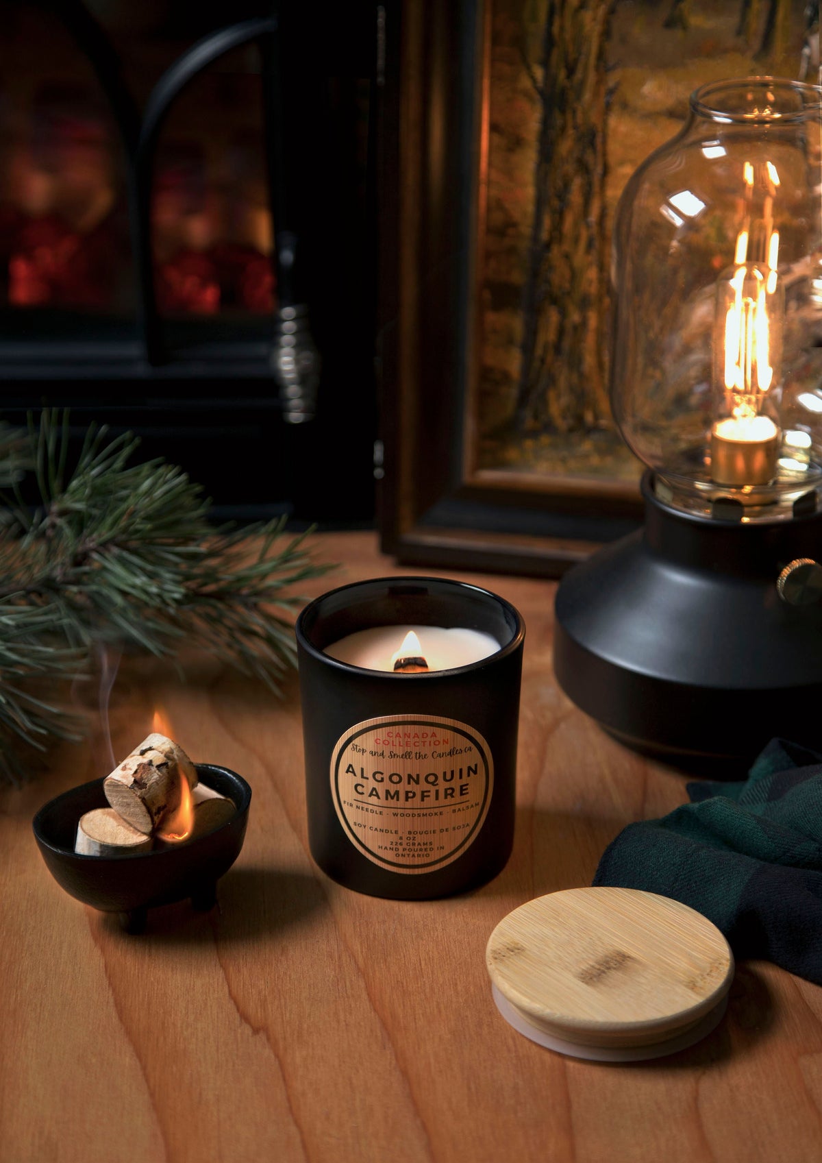 Algonquin Campfire:  wood wick soy candle 8oz