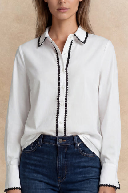 Amelie Contrast-Trim Button Blouse