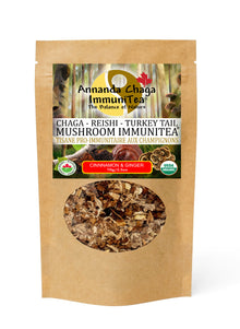 Organic Chaga, Reishi, Turkey Tail Mushroom ImmuniTea - Cinnamon Ginger