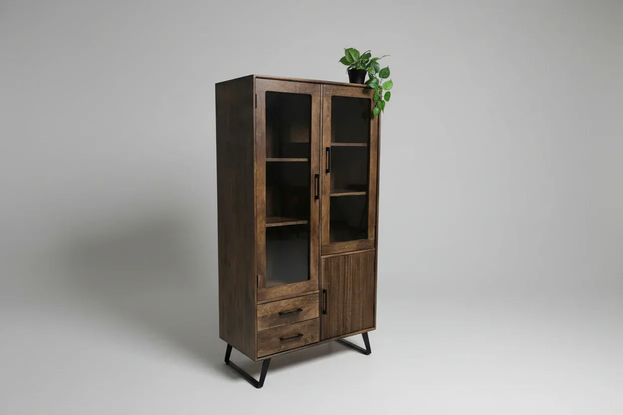 Arezzo mango wood cabinet with glass doors