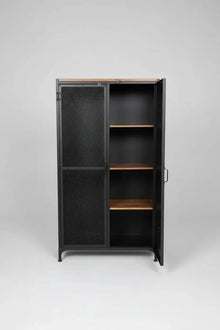 Industrial locker-style cabinet with mesh door