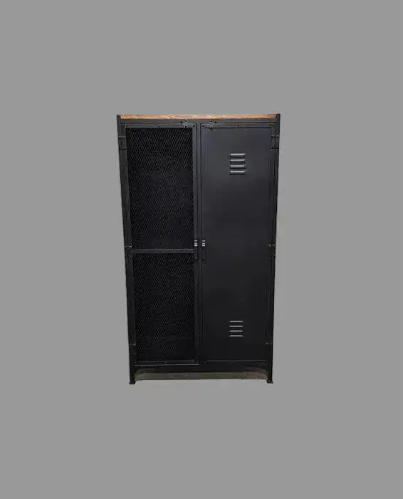 Industrial locker-style cabinet with mesh door