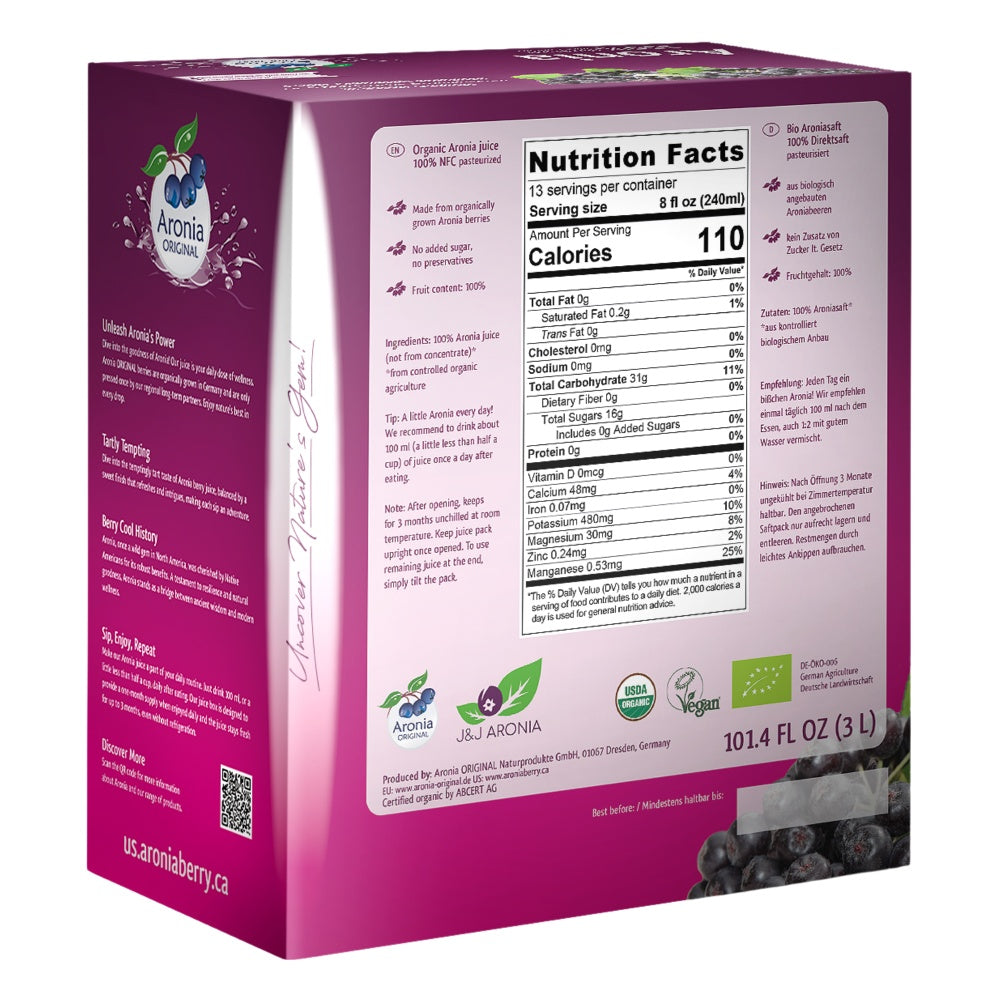 Jus de baies d'aronia bio 3 litres | Non issu de concentré