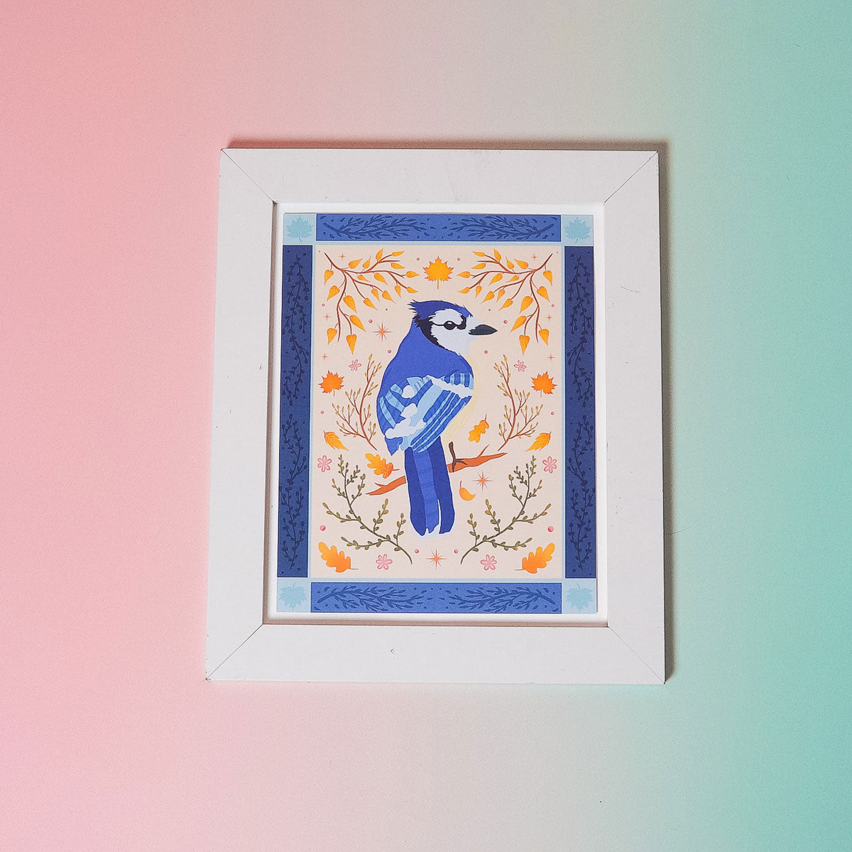 Impression d'art oiseau geai bleu (7"x9")