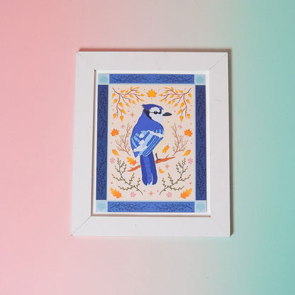 Impression d'art oiseau geai bleu (7"x9")