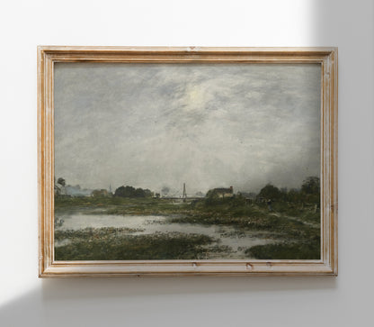 Impression d'art paysager vintage vert sourd L0161