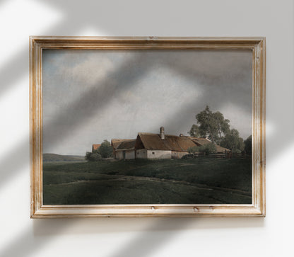 Impression d'art Paysage Cottage Vintage sur Colline L0165