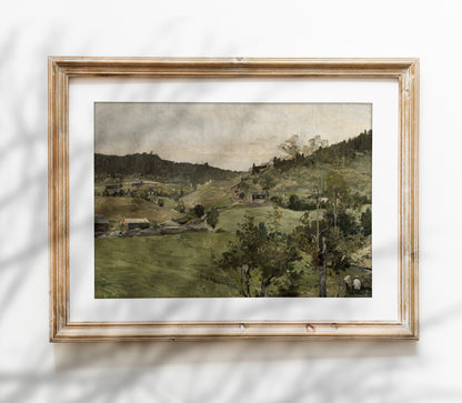 Impression d'art paysagère de village vintage L0121