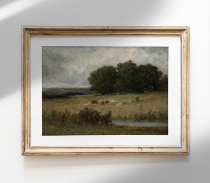 Estampe de paysage de champs agricoles vintage L0133