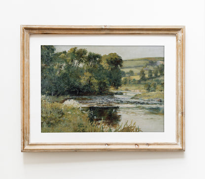 Estampe d'art vintage Paysage de ruisseau de prairie L0136