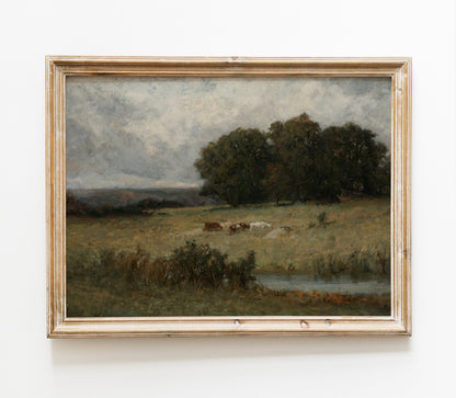 Estampe de paysage de champs agricoles vintage L0133