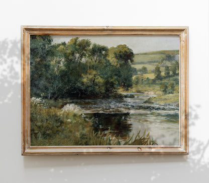 Estampe d'art vintage Paysage de ruisseau de prairie L0136