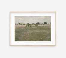 Peinture de Paysage Vintage - Champ Vert et Arbres aux Couleurs Estompées L245