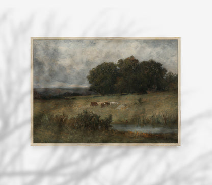 Estampe de paysage de champs agricoles vintage L0133