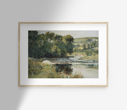 Estampe d'art vintage Paysage de ruisseau de prairie L0136