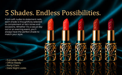 Vegan Lipstick Set – 5 Satin-Matte Shades, Cruelty-Free