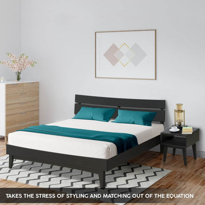 Ensemble de chambre à coucher Aurora avec lit en bois massif et table de chevet assortie