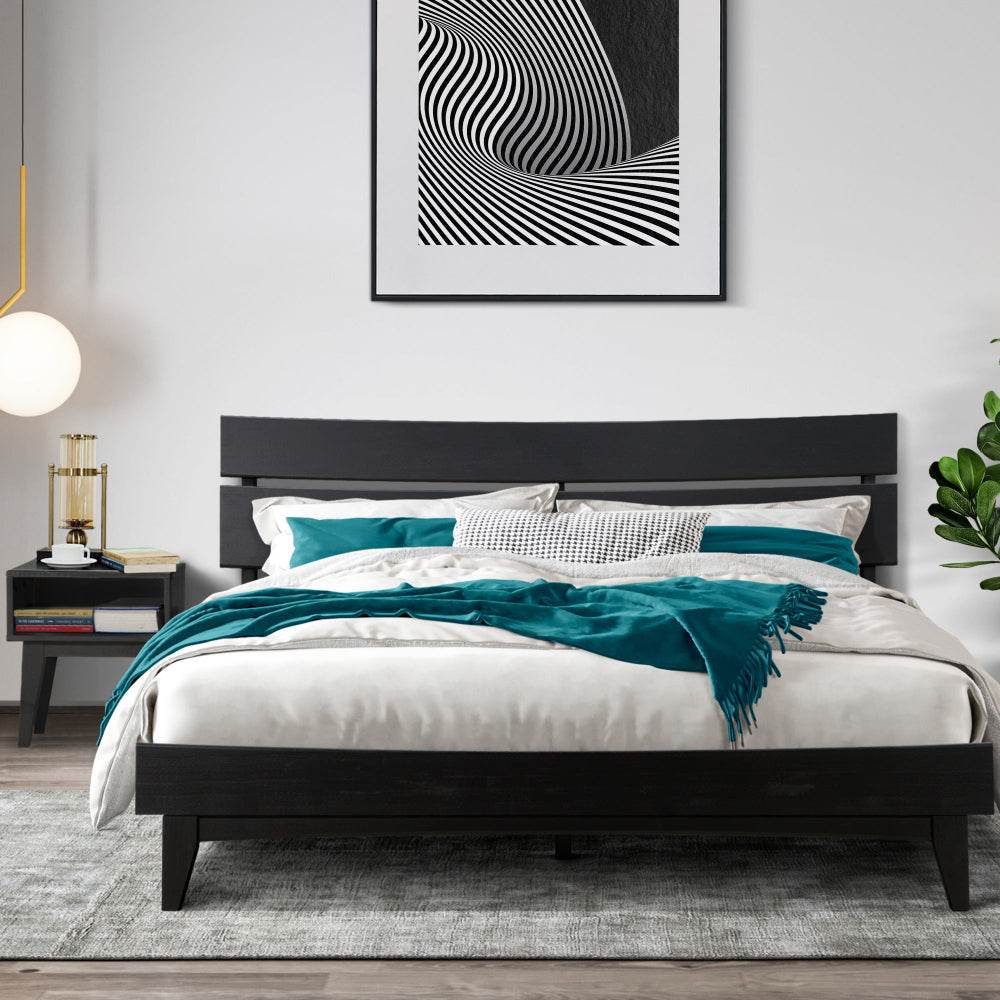 Ensemble de chambre à coucher Aurora avec lit en bois massif et table de chevet assortie