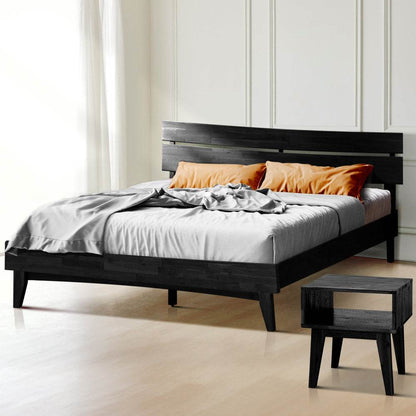 Ensemble de chambre à coucher Aurora avec lit en bois massif et table de chevet assortie