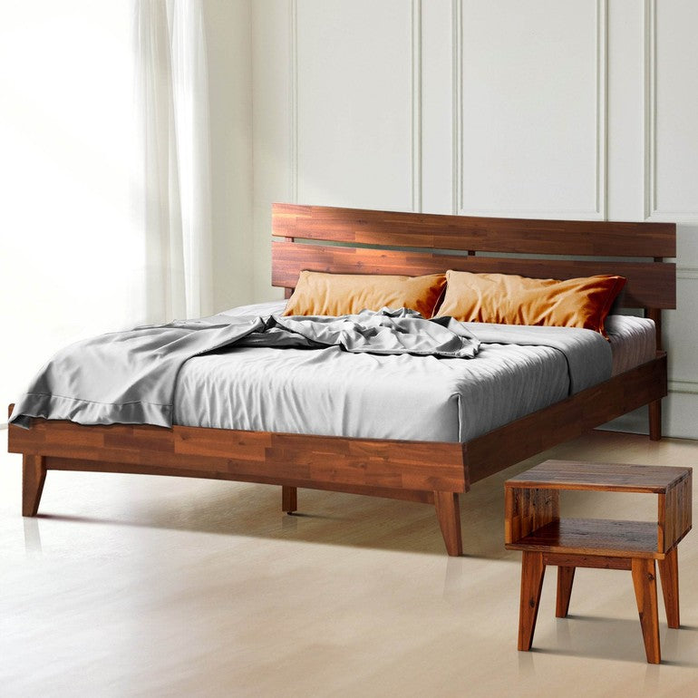 Ensemble de chambre à coucher Aurora avec lit en bois massif et table de chevet assortie