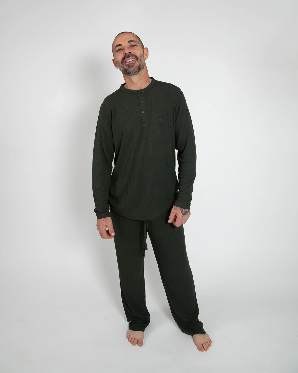 Deep Forest Green Waffle Unisex Long Pajama Set