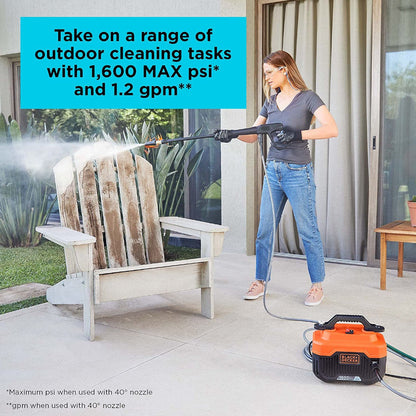 BLACK+DECKER Electric Cold Water Pressure Washer, 1,600 MAX PSI - BEPW1600