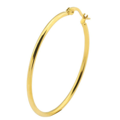 Style BIANCA Doré : Créoles Dorées Classiques Essentielles Quotidiennes. Disponibles en 7 Tailles – de 1 cm à 6 cm