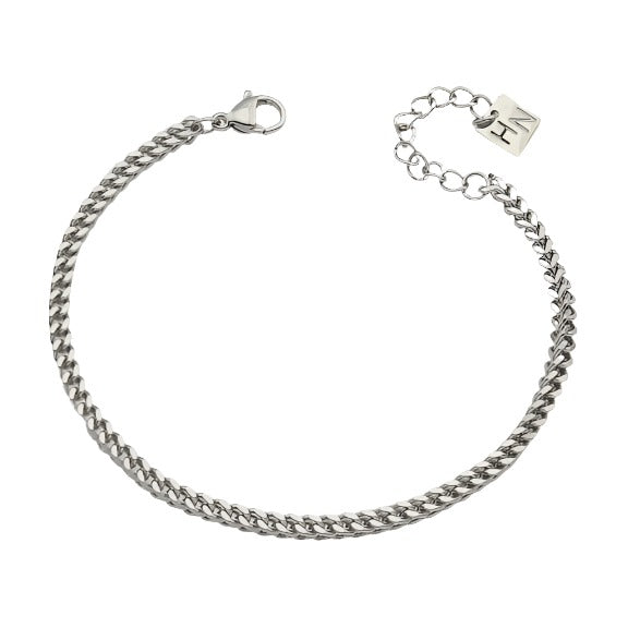 BILLIE Argent (Or Blanc) : Bracelet Chaîne Maille Cubaine en Argent