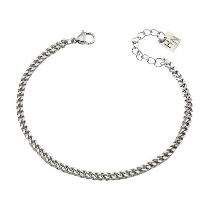 BILLIE Argent (Or Blanc) : Bracelet Chaîne Maille Cubaine en Argent