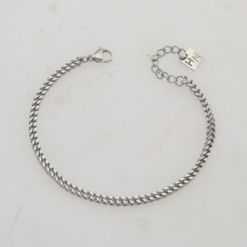 BILLIE Argent (Or Blanc) : Bracelet Chaîne Maille Cubaine en Argent