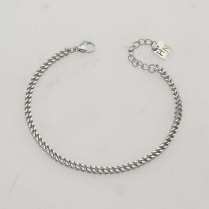 BILLIE Argent (Or Blanc) : Bracelet Chaîne Maille Cubaine en Argent