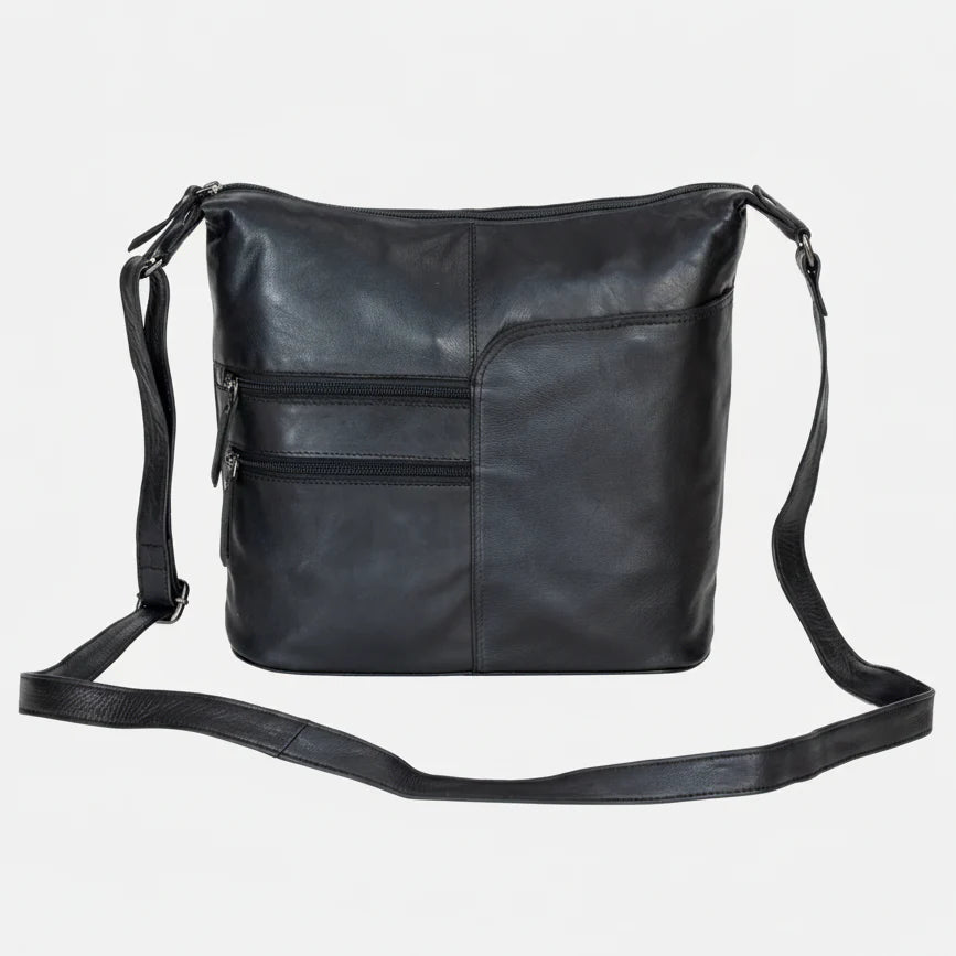 Sac bandoulière en cuir Greenwood avec 2 poches zippées