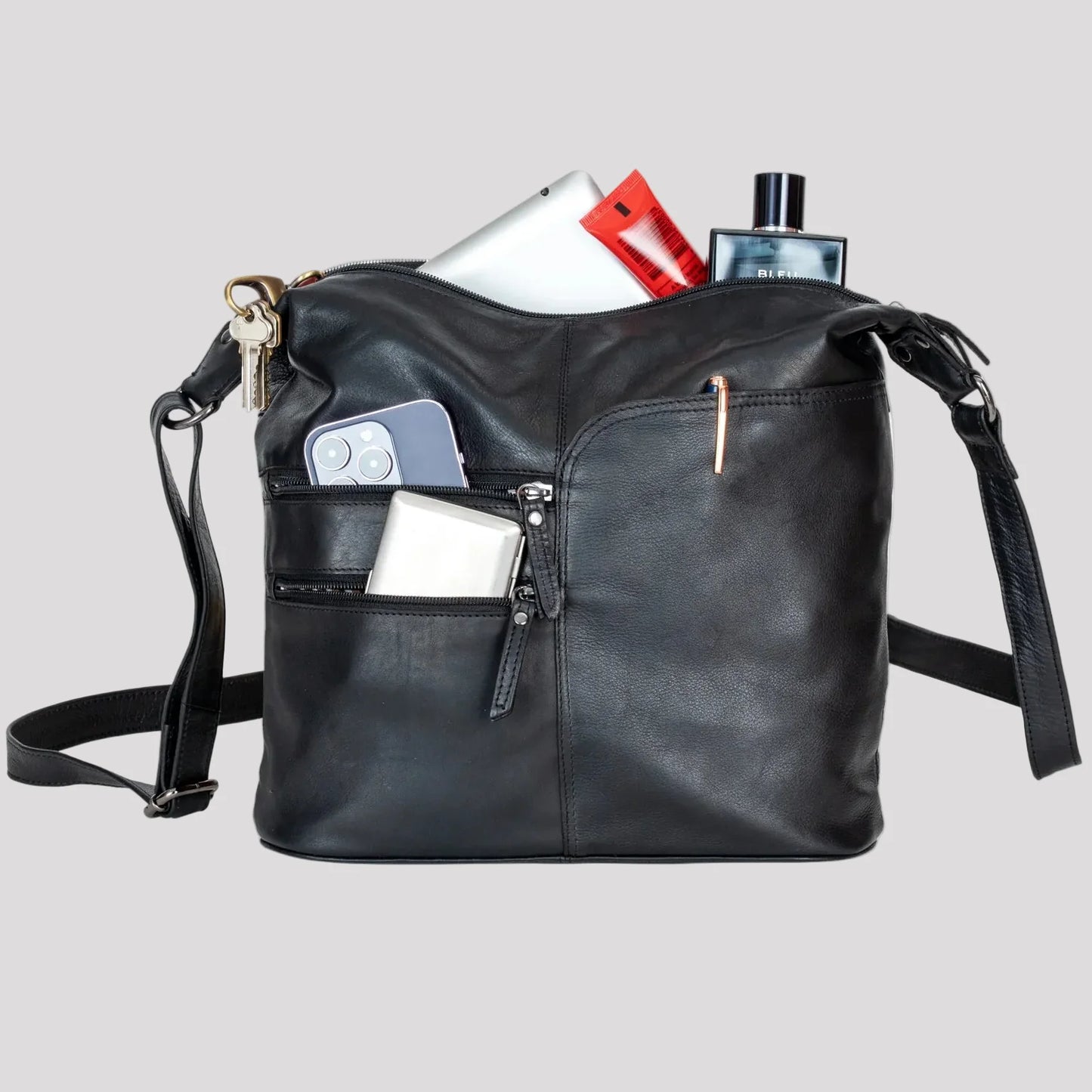 Sac bandoulière en cuir Greenwood avec 2 poches zippées