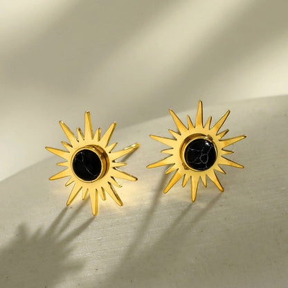 SOLE BLACK : Boucles d'oreilles clous en pierre naturelle symbole soleil