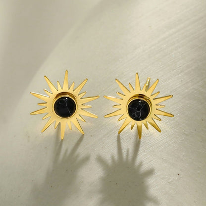 SOLE BLACK : Boucles d'oreilles clous en pierre naturelle symbole soleil