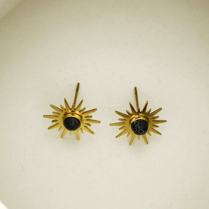 SOLE BLACK : Boucles d'oreilles clous en pierre naturelle symbole soleil