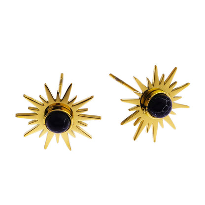 SOLE BLACK : Boucles d'oreilles clous en pierre naturelle symbole soleil