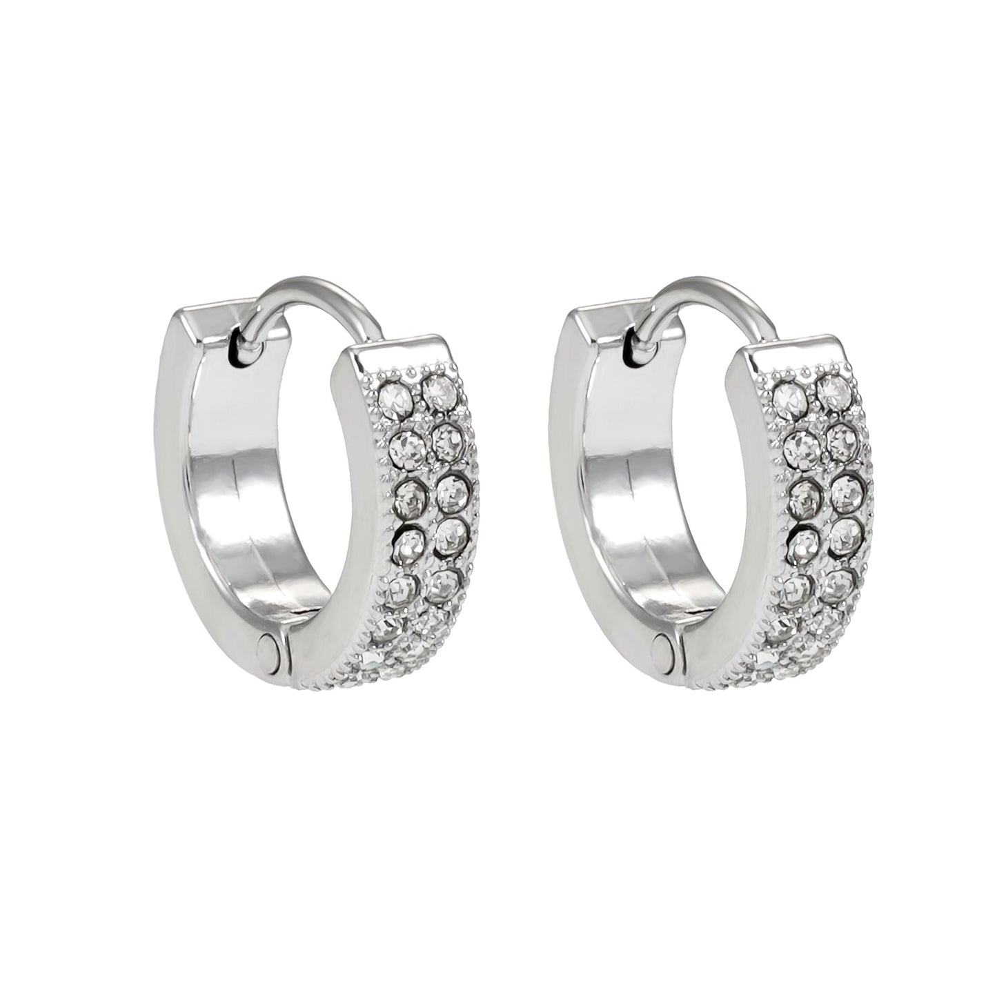 BLOUBERG Or Blanc (ton argent) : Boucles d'oreilles mini créoles double rang pavées de zircons cubiques (CZ)